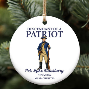 Custom Name Descendant Of A Patriot Ceramic Ornament | Personalized 250 Years Christmas Ornament | USA Heritage Gift 684383