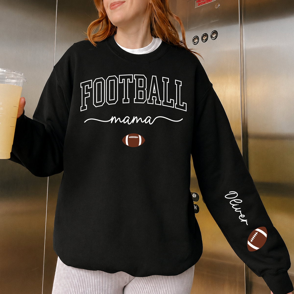 Personalized Football Mama Sweatshirt | Custom Name Sleeve Right Print Sweater 686202