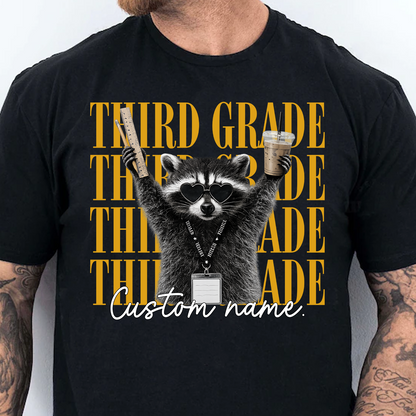 Personalized Grade Level Teacher Dark Shirt, Funny Raccoon Teacher Team Tee, Back To School Gift 685709