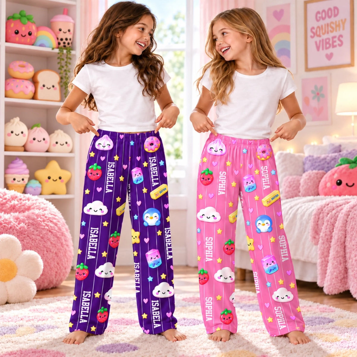 Personalized Squishy Treat Pajama Pants, Custom Name Lounge Pants, Gift For Girl 686670 WFD
