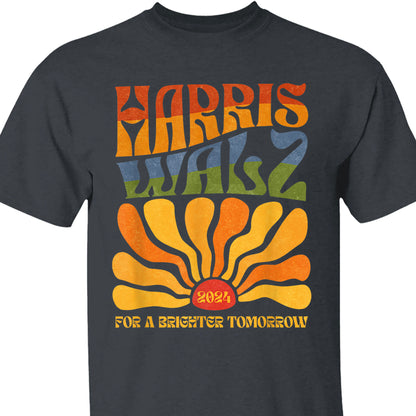 Harris Walz 2024 For A Brighter Tomorrow Boho Aesthetic | Kamala Harris 2024 Shirt | Democrat Shirt Dark T1419 - KH2