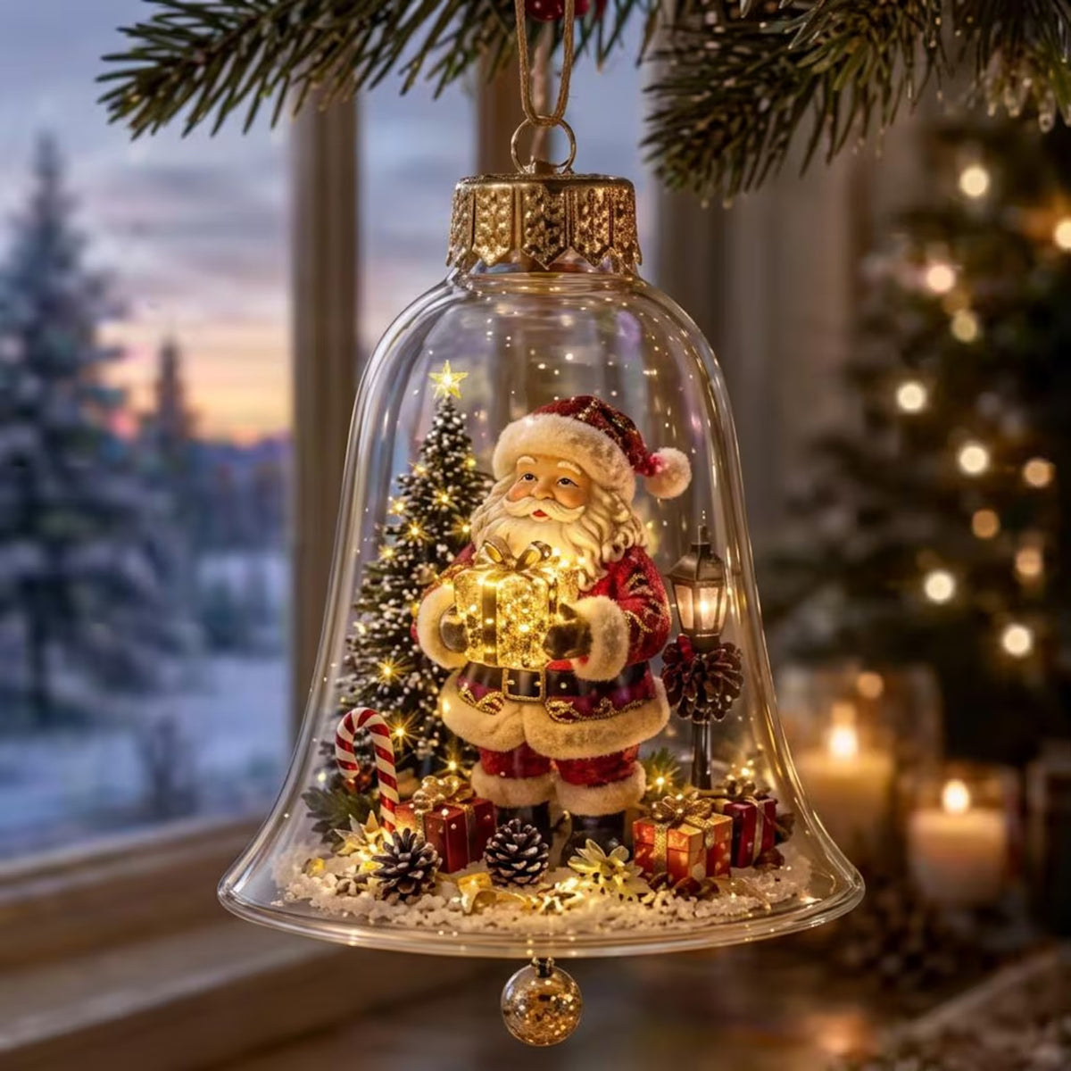 Glowing Glass Bell Christmas Ornament, LED Lighted Santa Angel Snowman Holiday Tree Decoration Gift 686760 WFD