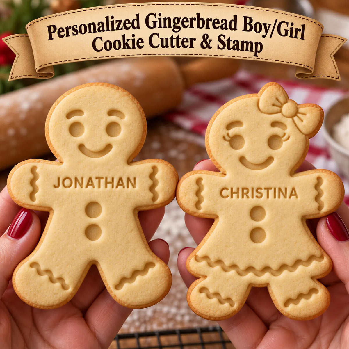 Personalized Gingerbread Cookie Cutter with Name Stamp, Custom Christmas Cookie Cutters for Baking & Holiday Decor 686756 WFD