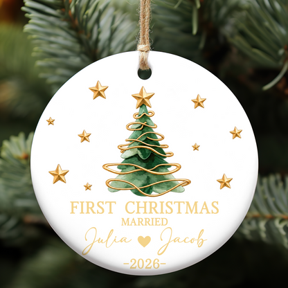 Personalized First Christmas Married Ceramic Ornament, Custom Couple Christmas Keepsake Gift 685939