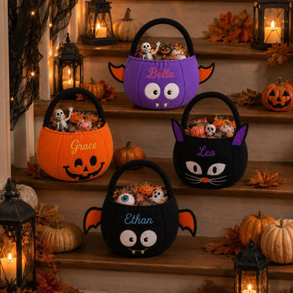 Personalized Halloween Trick Or Treat Candy Bucket, Custom Embroidered Plush Pumpkin Basket 686280 WFD