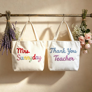 Personalized Corduroy Teacher Tote Bag, Custom Embroidered Name Tote, Back To School Gift For Teacher 685494