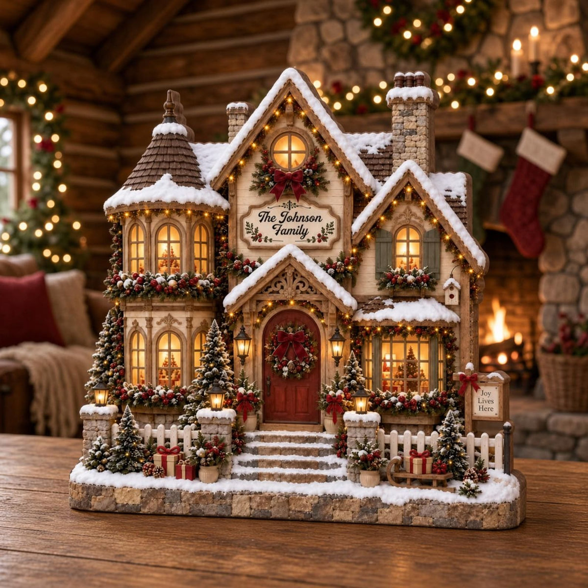Personalized Christmas House Wooden Block, Custom Family Name Christmas Keepsake Gift 686547 WFD
