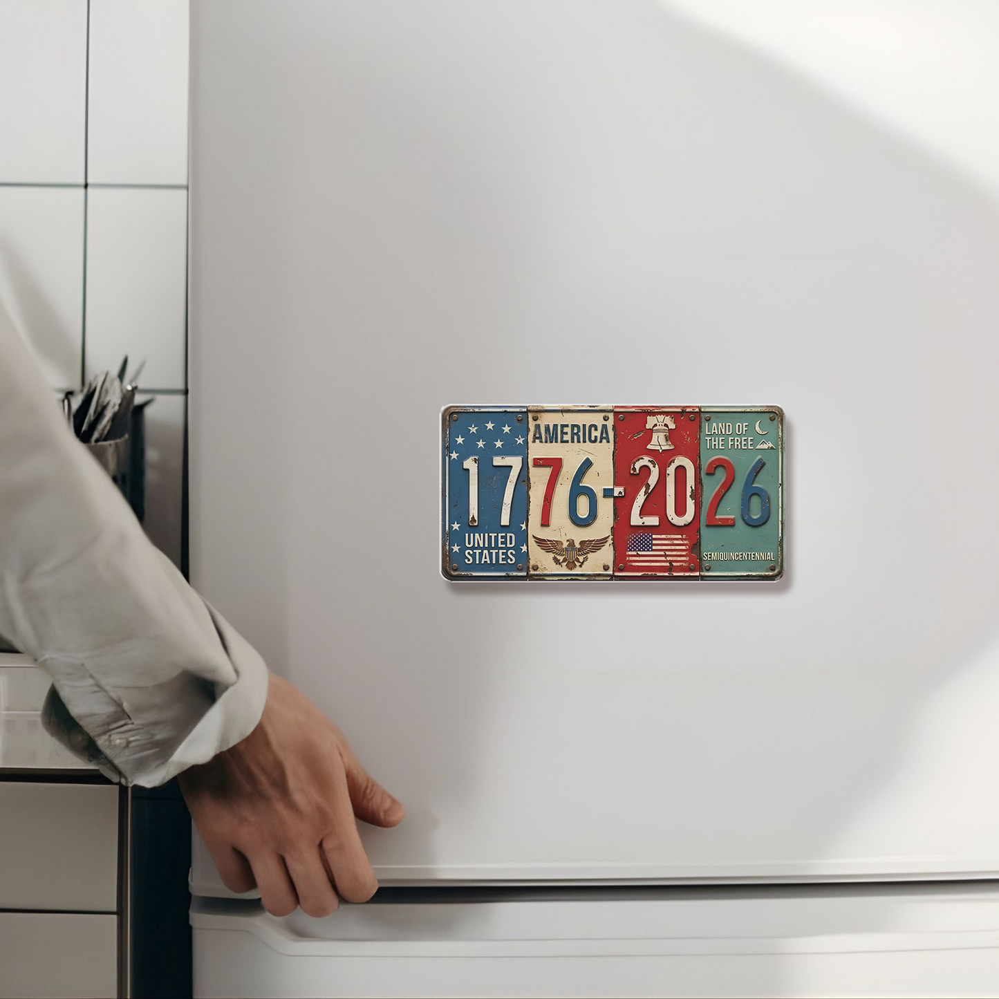 USA 250 Years Anniversary Fridge Magnet | Rustic License Plate Art 1776-2026 Semiquincentennial Decor 684512