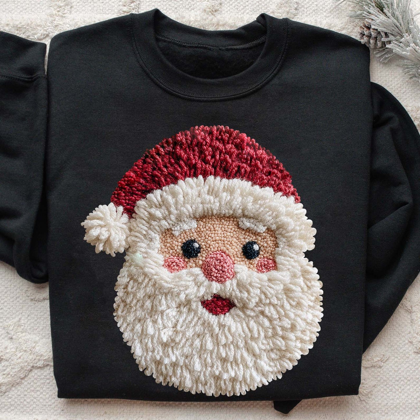 Christmas Faux Crochet Santa Sweatshirt | Faux Yarn Santa Christmas Shirt 683325