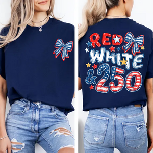 USA 250th Anniversary Pocket & Back Dark Shirt, Vintage Red White & 250 Tee, Patriotic 4th Of July Gift 685419