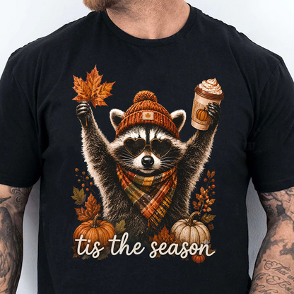 Retro Autumn Tis The Season Dark Shirt, Funny Raccoon Tee, Cute Autumn Shirt 685847