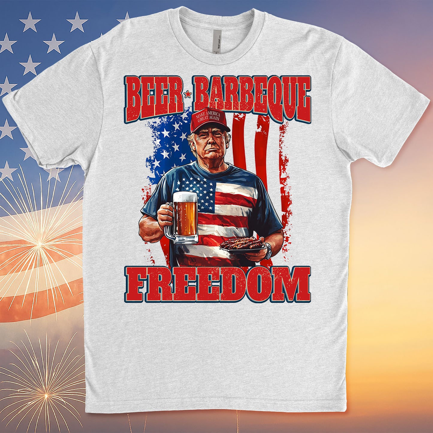 Beer BBQ Freedom Shirt | President Trump T-Shirt | Patriotic Flag Shirt | Independence Day Tee 682425 - GOP