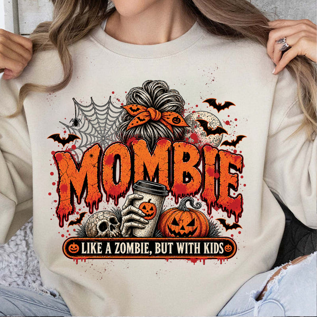 Like A Zombie But With Kids Bright Sweater | Spooky Mombie Tee | Vintage Halloween Shirt 686348