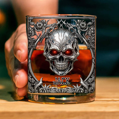 Personalized Skeleton Gothic Whiskey Glass, Custom Name Halloween Gift 685618