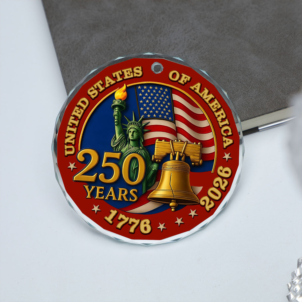 United States of America 250 Years Glass Ornament | America Anniversary | Happy 250th Birthday USA | Patriotic 4th Of July Glass Ornament For Christmas Decor 682733