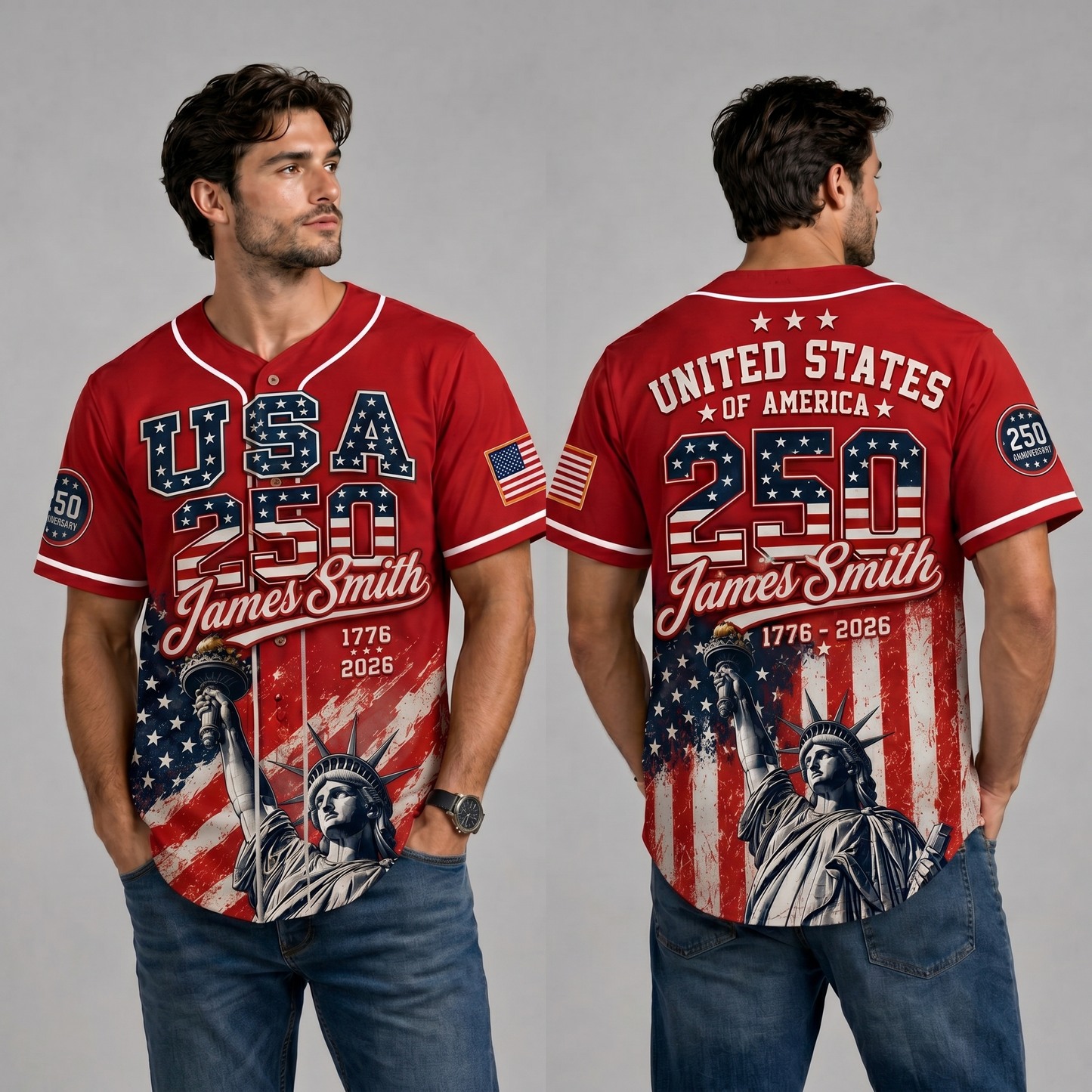 Personalized USA 250th Anniversary Baseball Jersey, America 1776-2026 Semiquincentennial Jersey, Patriotic 4th Of July Shirt 685250