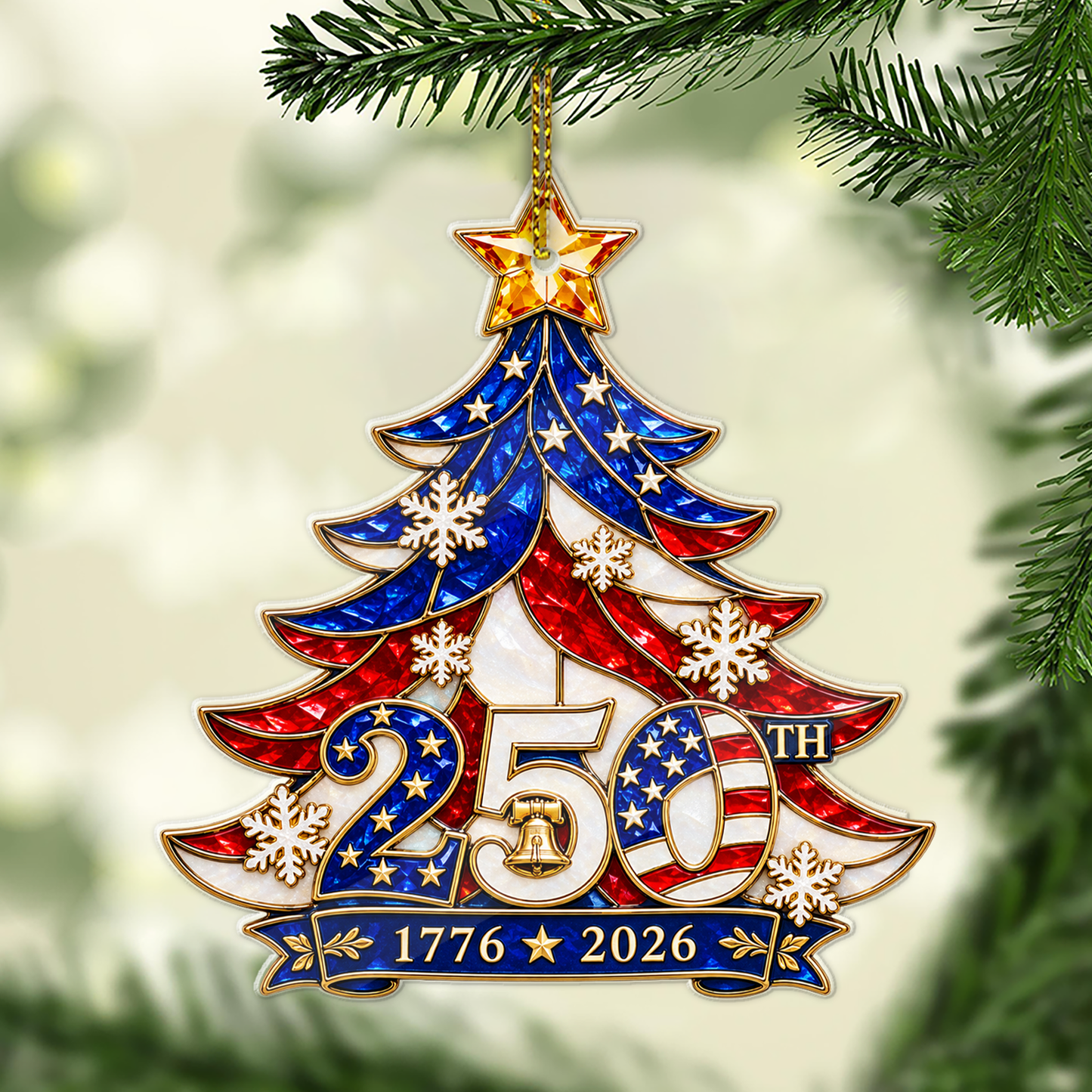 America 250th Anniversary Acrylic Ornament, 1776-2026 Patriotic Christmas Tree Decor 685934