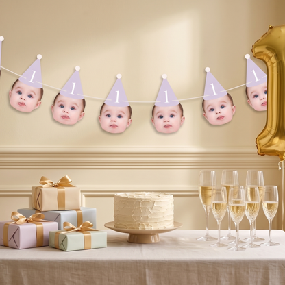 Custom Face Photo Birthday Banner - Personalized Bunting For Baby Party Decorations 685594