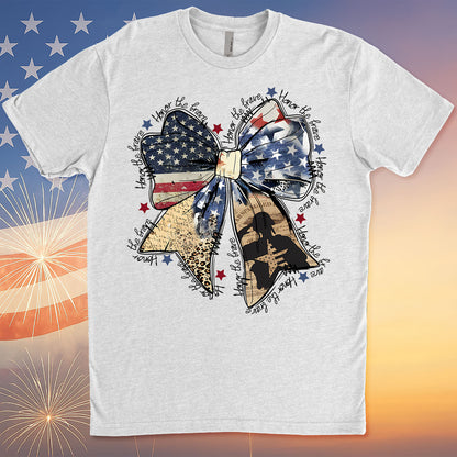 Honor The Brave Shirt | Coquette American T-Shirt | Memorial Coquette Bow Shirt | 4th of July Shirt | Independence Day Tee 682311