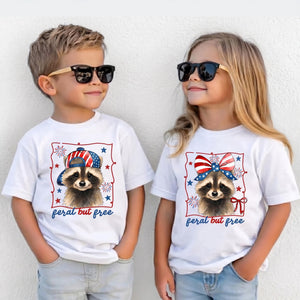 Feral But Free Raccoon Kid Shirt, USA 250th Anniversary Tee, Patriotic 4th Of July Shirt 685201