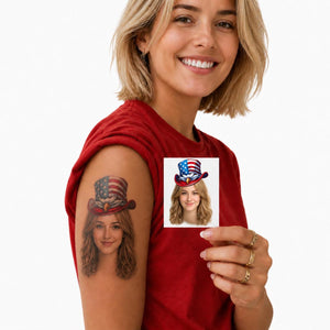 Custom Photo America 250 Temporary Tattoos | Personalized USA 250th Anniversary Tattoos | Patriotic Hat & Emoji Style Tattoos 685268