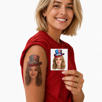 Custom Photo America 250 Temporary Tattoos | Personalized USA 250th Anniversary Tattoos | Patriotic Hat & Emoji Style Tattoos 685268
