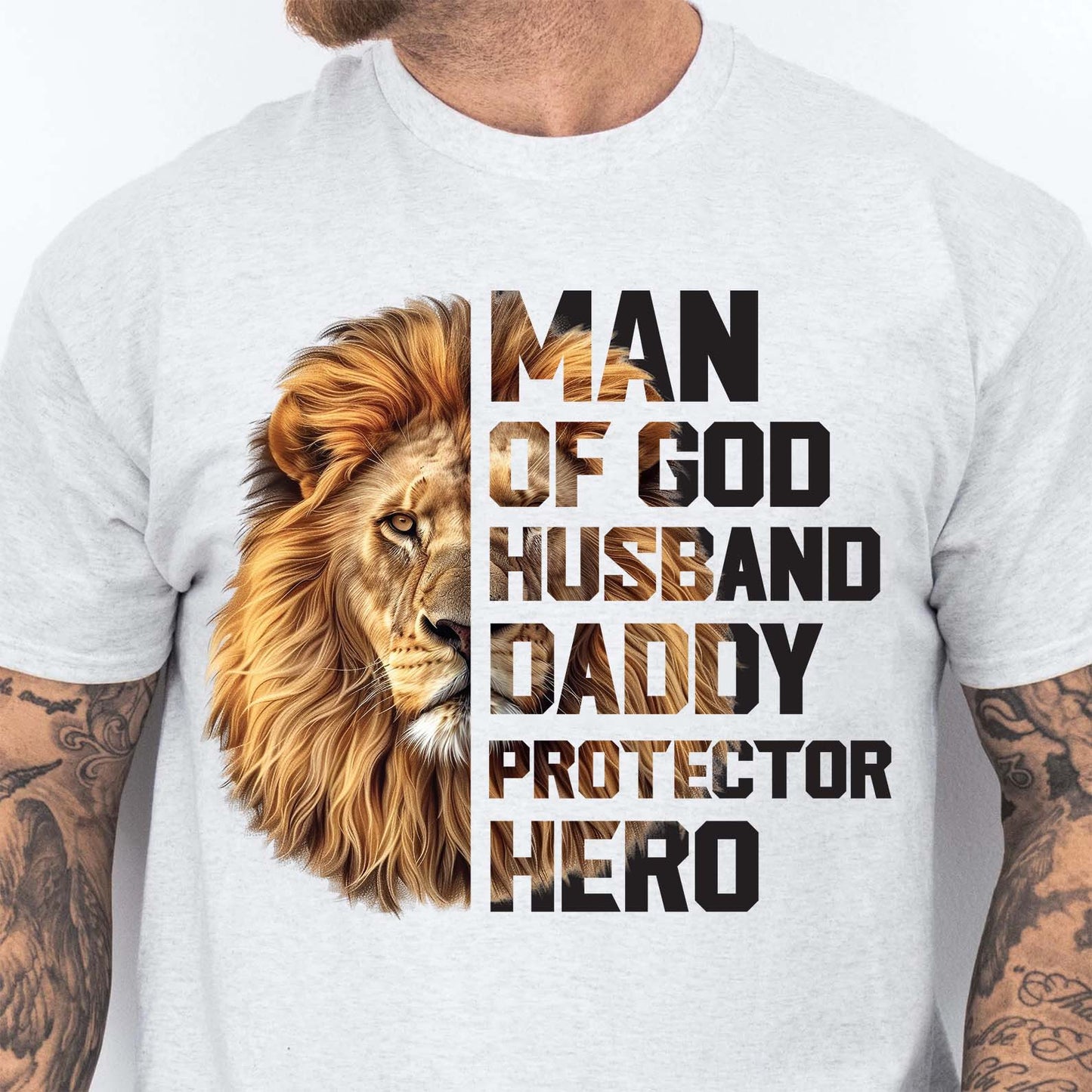 Christian Dad Shirt | Man Of God Lion Tee With Cross And Bible Verse | Jesus-Inspired Father’s Day Gift for Religious Dad 682250