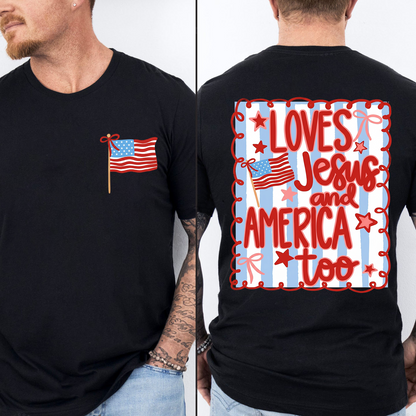 Loves Jesus And America Too Pocket & Back Dark Shirt, Patriotic 4th Of July Tee, Vintage Semiquincentennial Gift 685228