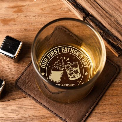 Personalized Our First Father's Day Together Whiskey Glass | Custom Name Whiskey Glass Gift For New Dad 685072