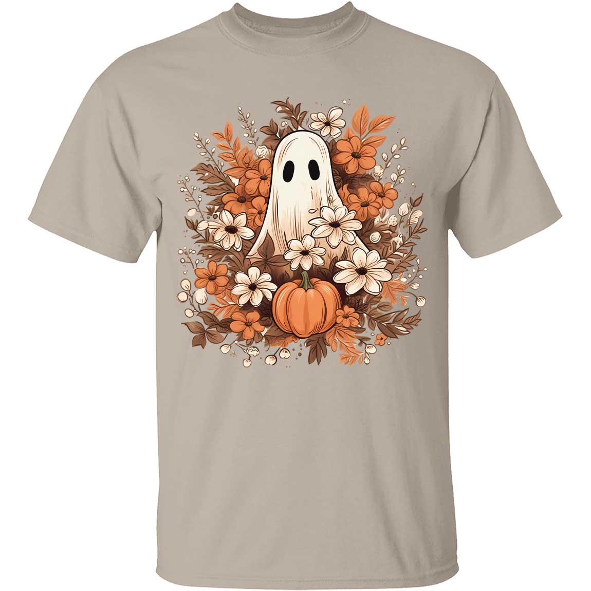 Fall Floral Ghost Halloween Shirt, Autumn Pumpkins Trendy Halloween Shirt 776V3