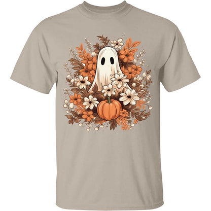 Fall Floral Ghost Halloween Shirt, Autumn Pumpkins Trendy Halloween Shirt 776V3