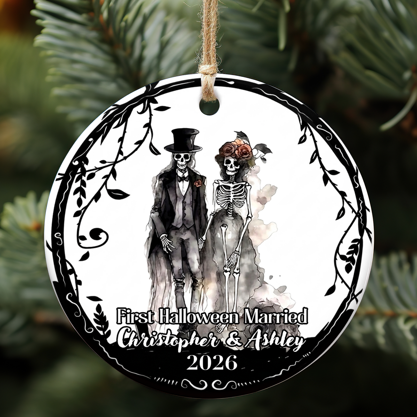 Personalized First Halloween Married Ceramic Ornament, Custom Mr And Mrs Skeleton Keepsake Gift 686005
