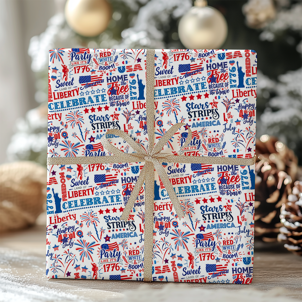 Celebrate USA 250th Anniversary Wrapping Paper, 1776-2026 Patriotic Gift Wrap, Christmas Decor Gift 686221