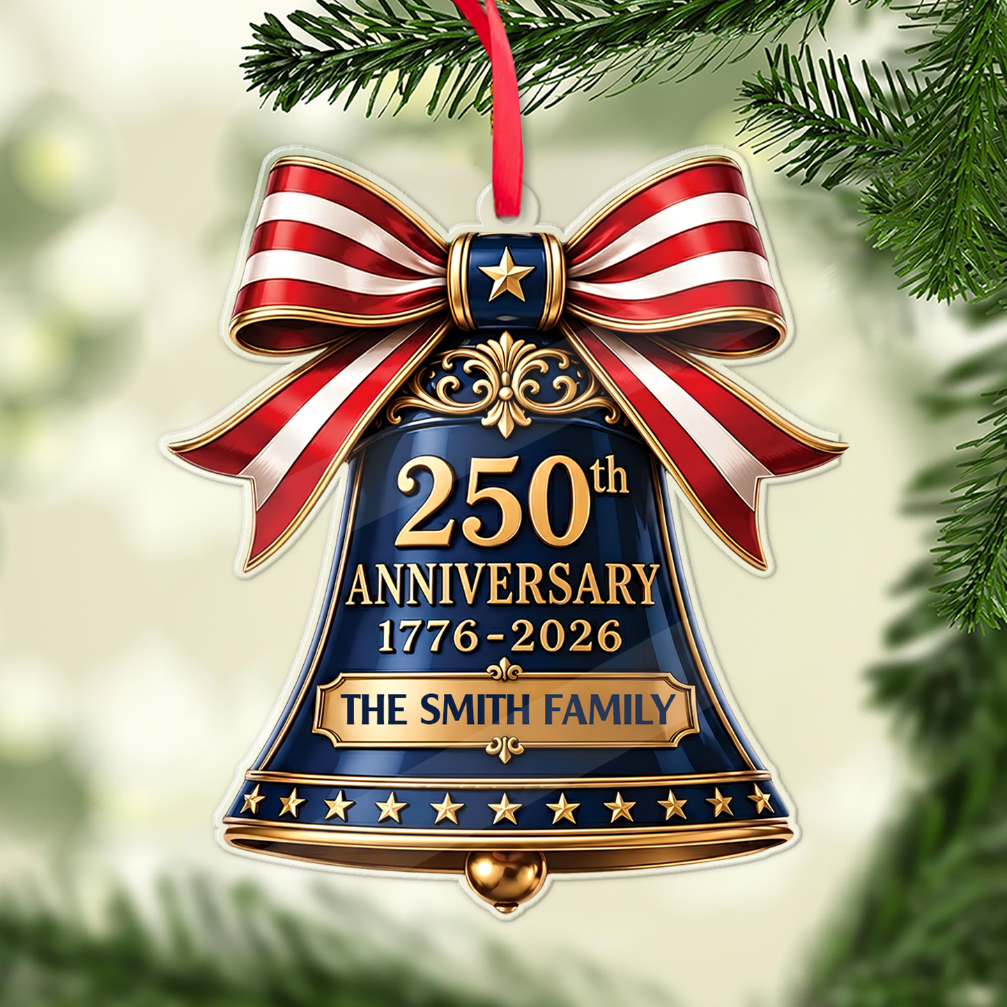 Personalized USA 250th Anniversary Acrylic Ornament, 1776-2026 Patriotic Bell Christmas Decor 685885