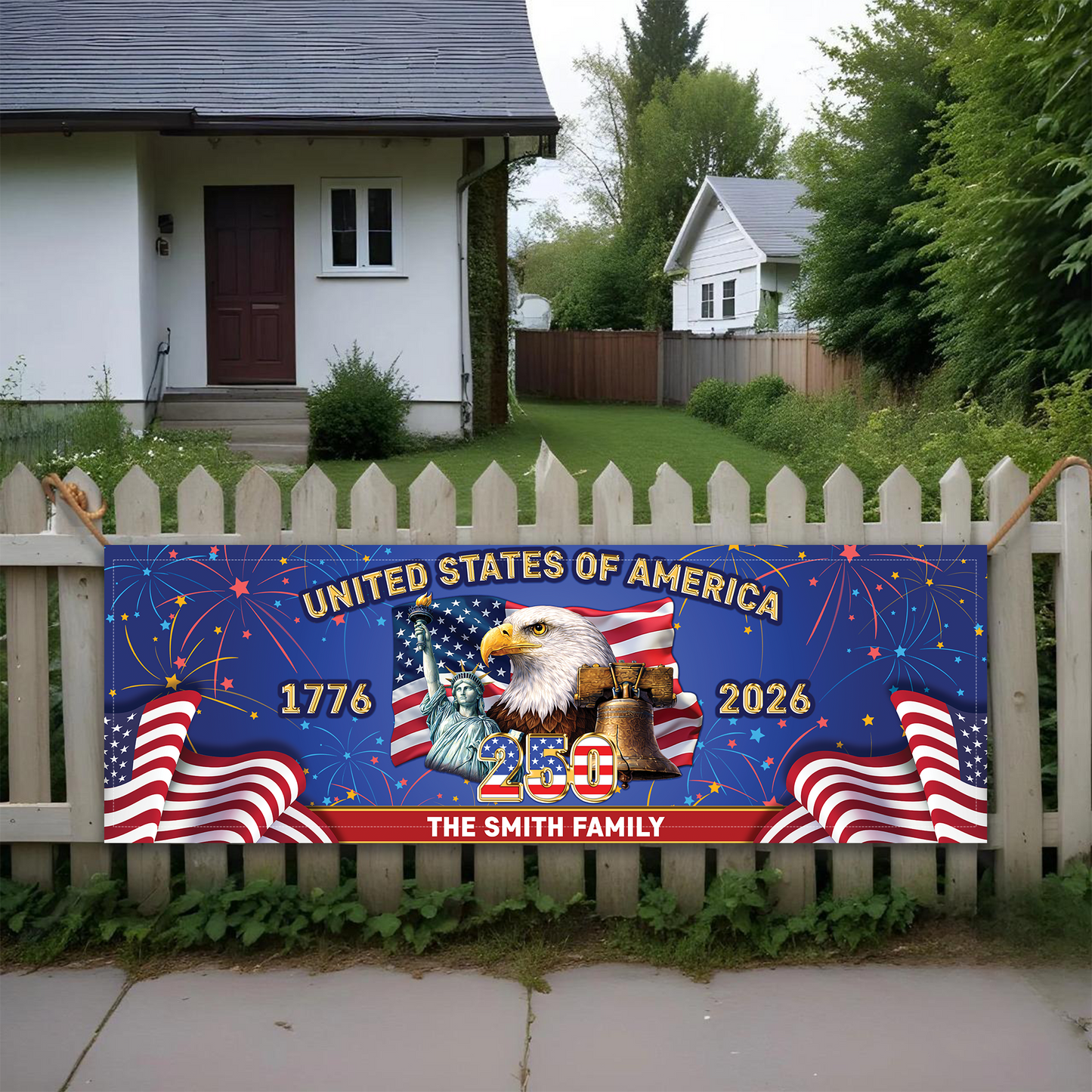 Personalized America 250 Years Anniversary Banner Flag | Patriotic 1776–2026 Banner 684526