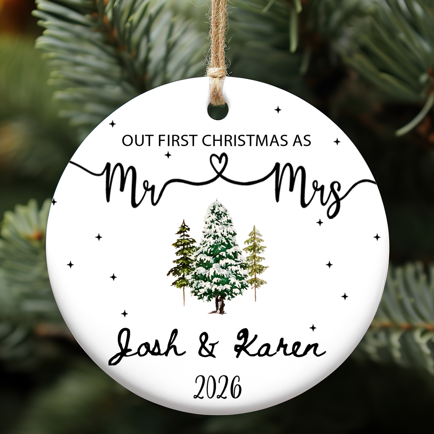 Personalized Our 1st Christmas As Mr & Mrs Ceramic Ornament, Custom Couple Christmas Keepsake Gift 685763