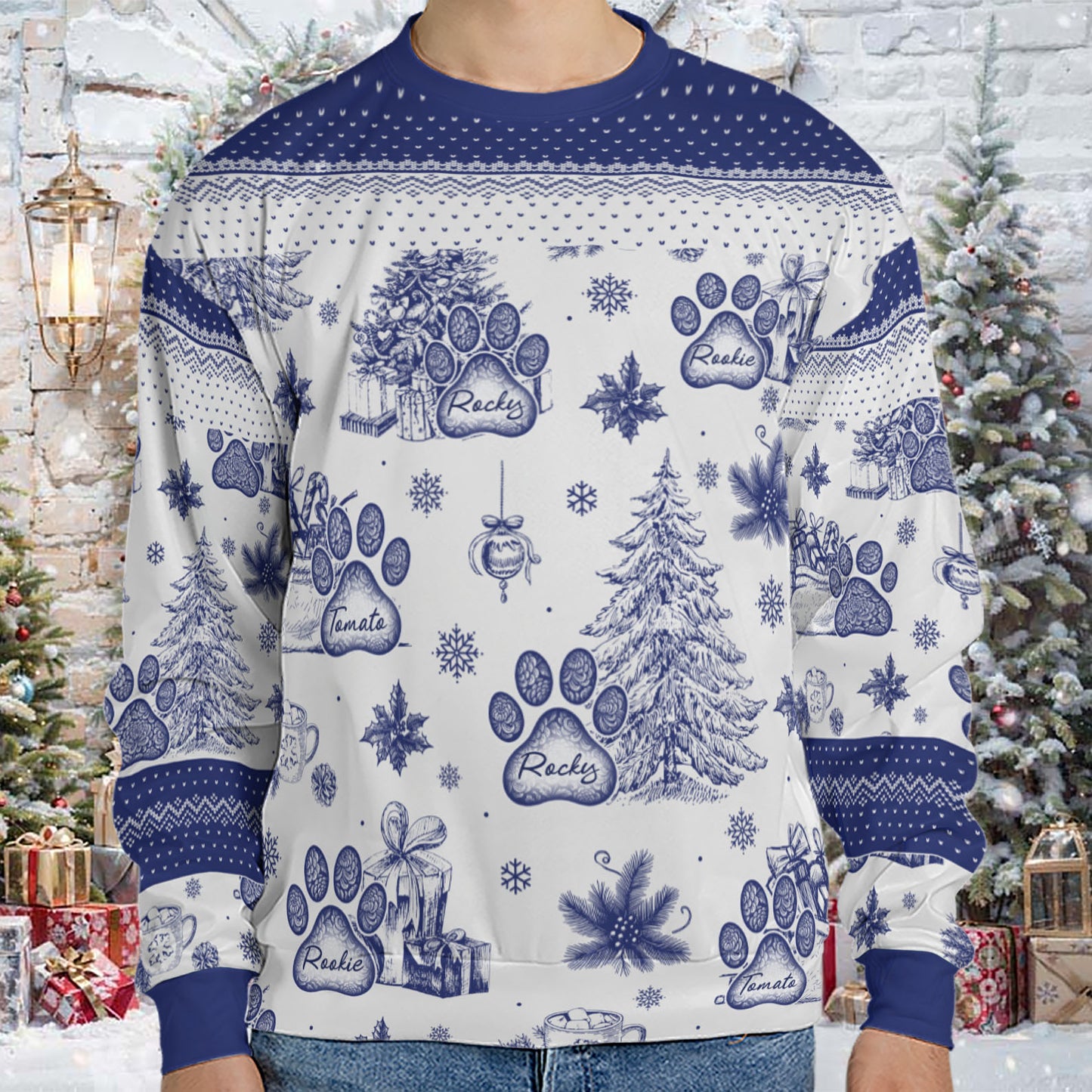 Custom Dogs Name Toile De Jouy Ugly Ugly Sweater | Personalized Christmas All-Over-Printed Sweatshirt | Gift For Dog Lovers 683510