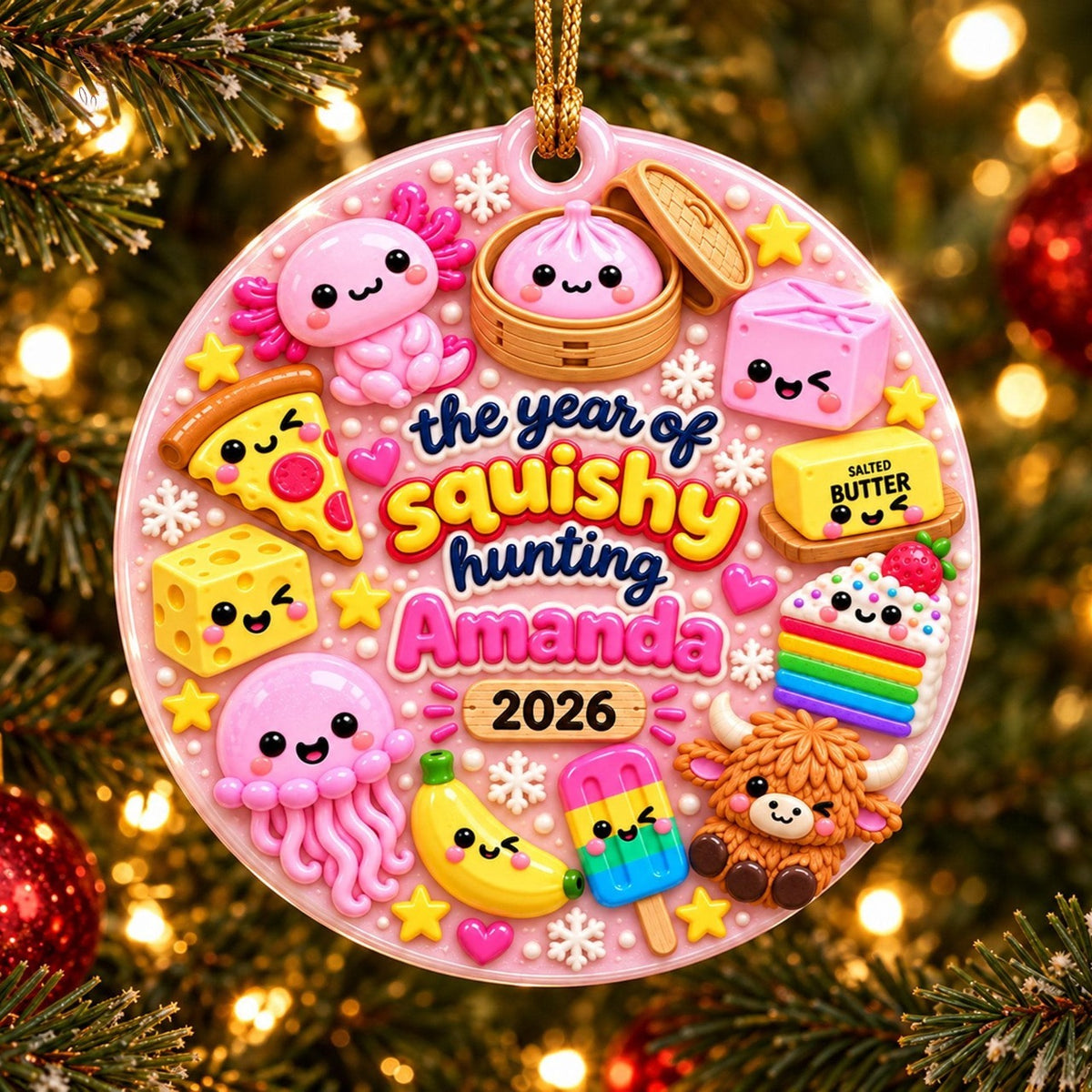 Personalized The Year Of Squishy Hunting 3D Relief White Acrylic Ornament, Funny Christmas Gift For Kids 686345 WFD