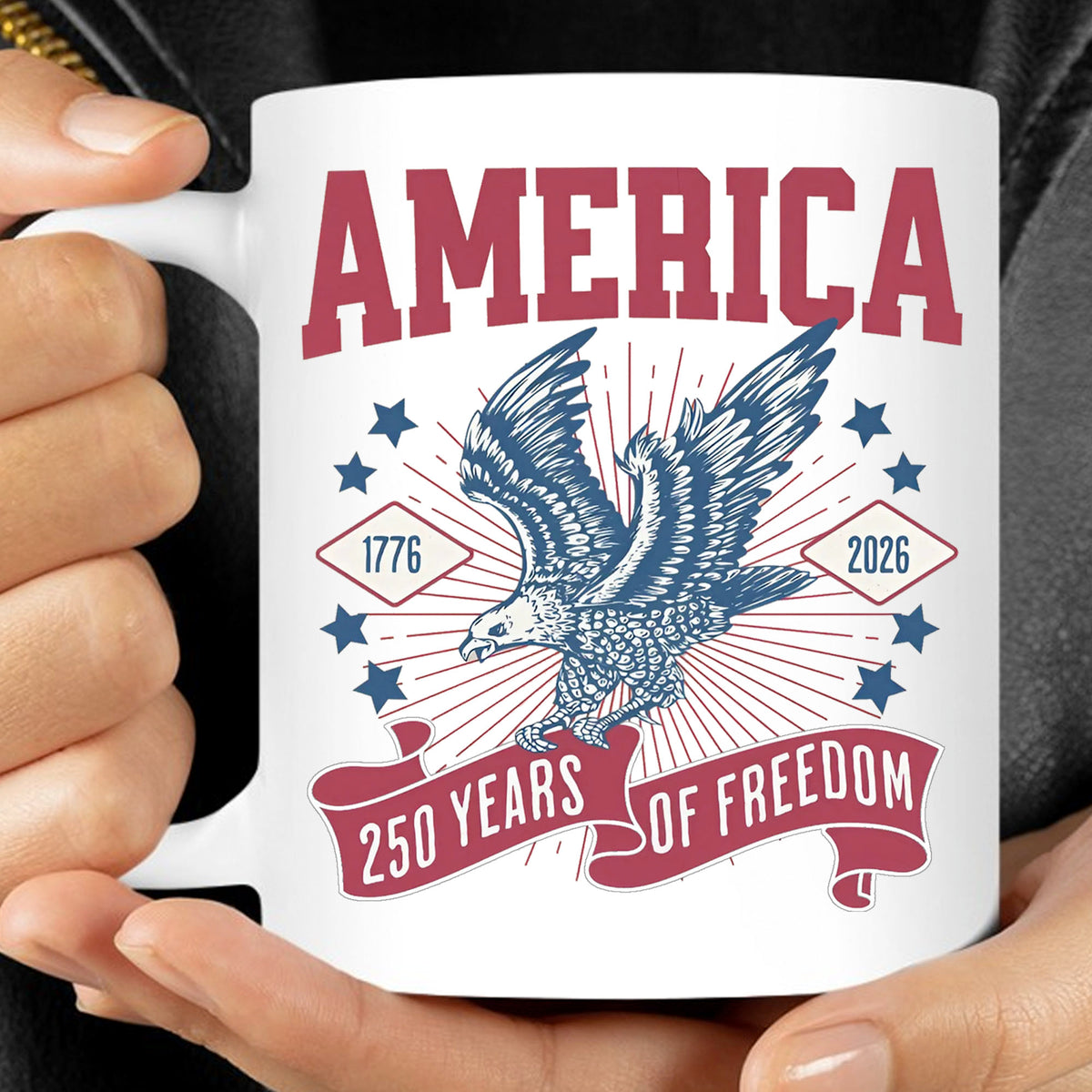 250 Years Of Freedom Mug | Happy 250th Birthday USA | America 250th Anniversary Mug | Patriotic Bald Eagle White Mug Accent Mug 682586