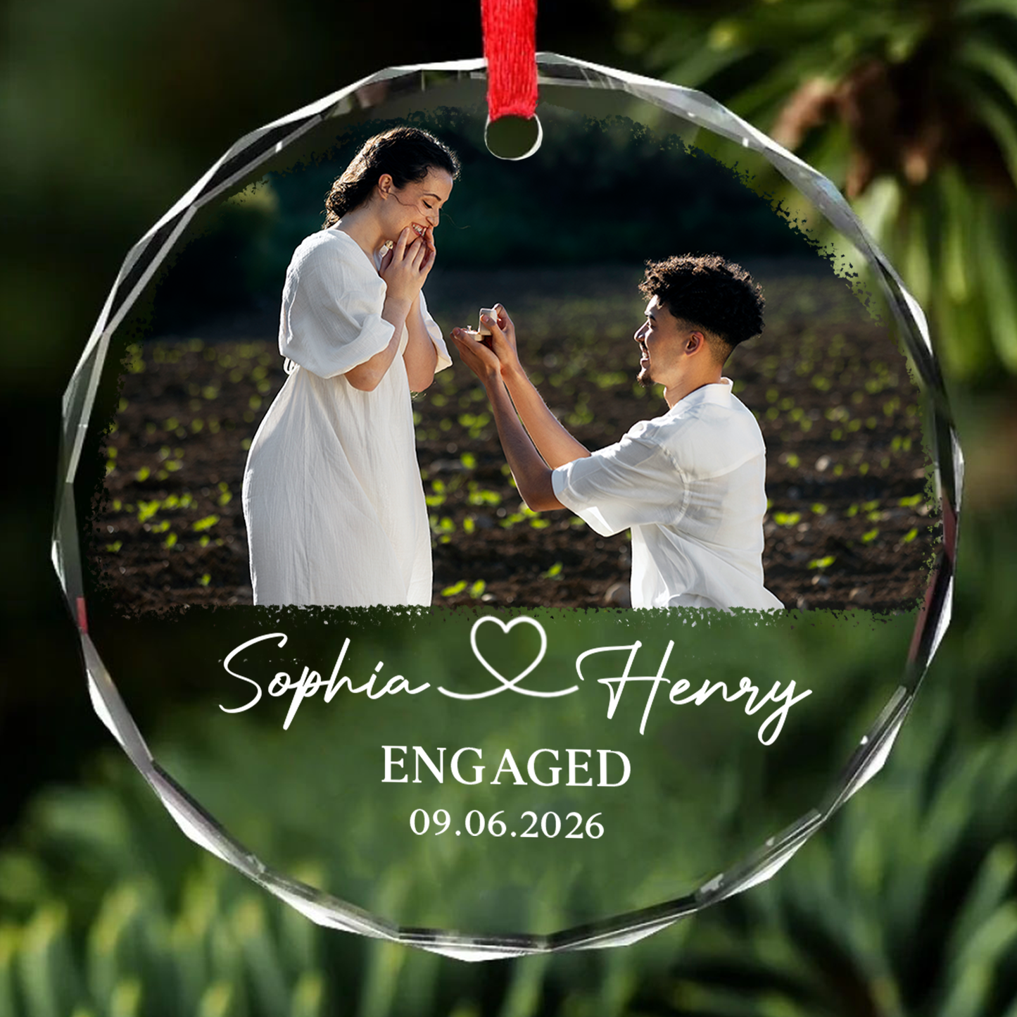 Custom Photo Engagement Glass Ornament, First Engaged Christmas Ornament, Gift For Couple 685774