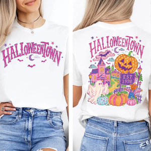 Retro Halloweentown Est 1998 Graphic Front & Back Bright Shirt, Trendy Pastel Halloween Apparel 685861