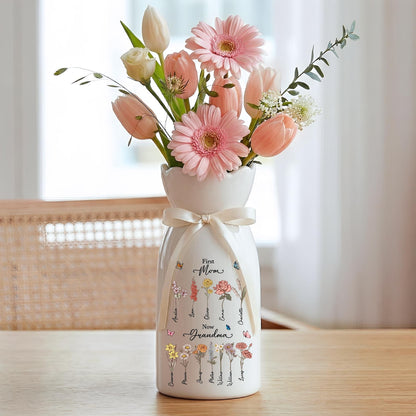 Custom Name First Mom Now Grandma Ceramic Flower Vase | Personalized Birth Month Flower Vase Gift For Mother's Day 684842