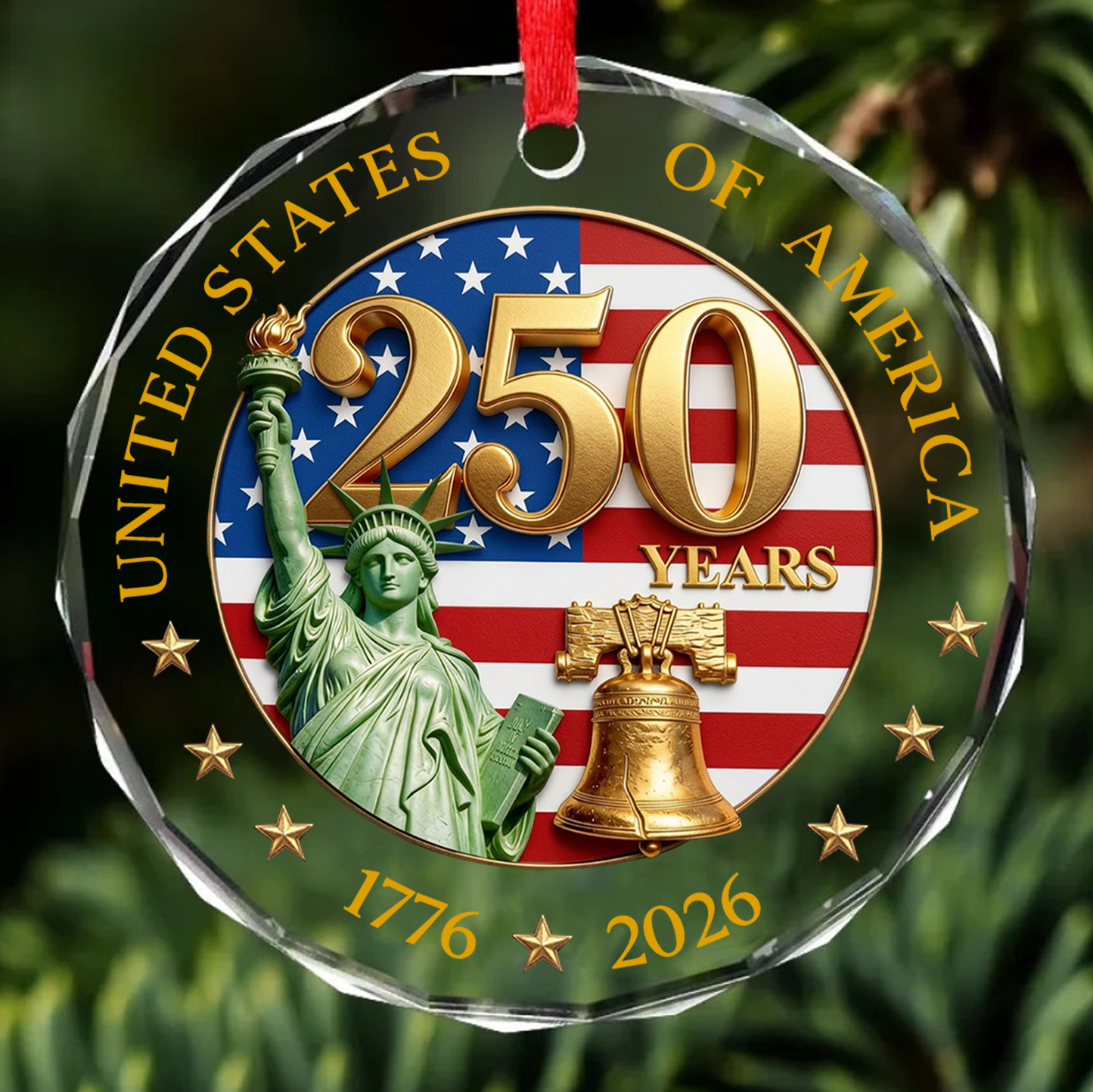 USA 250th Anniversary Glass Ornament, 1776-2026 Statue Of Liberty Ornament, Patriotic Christmas Decoration 685787