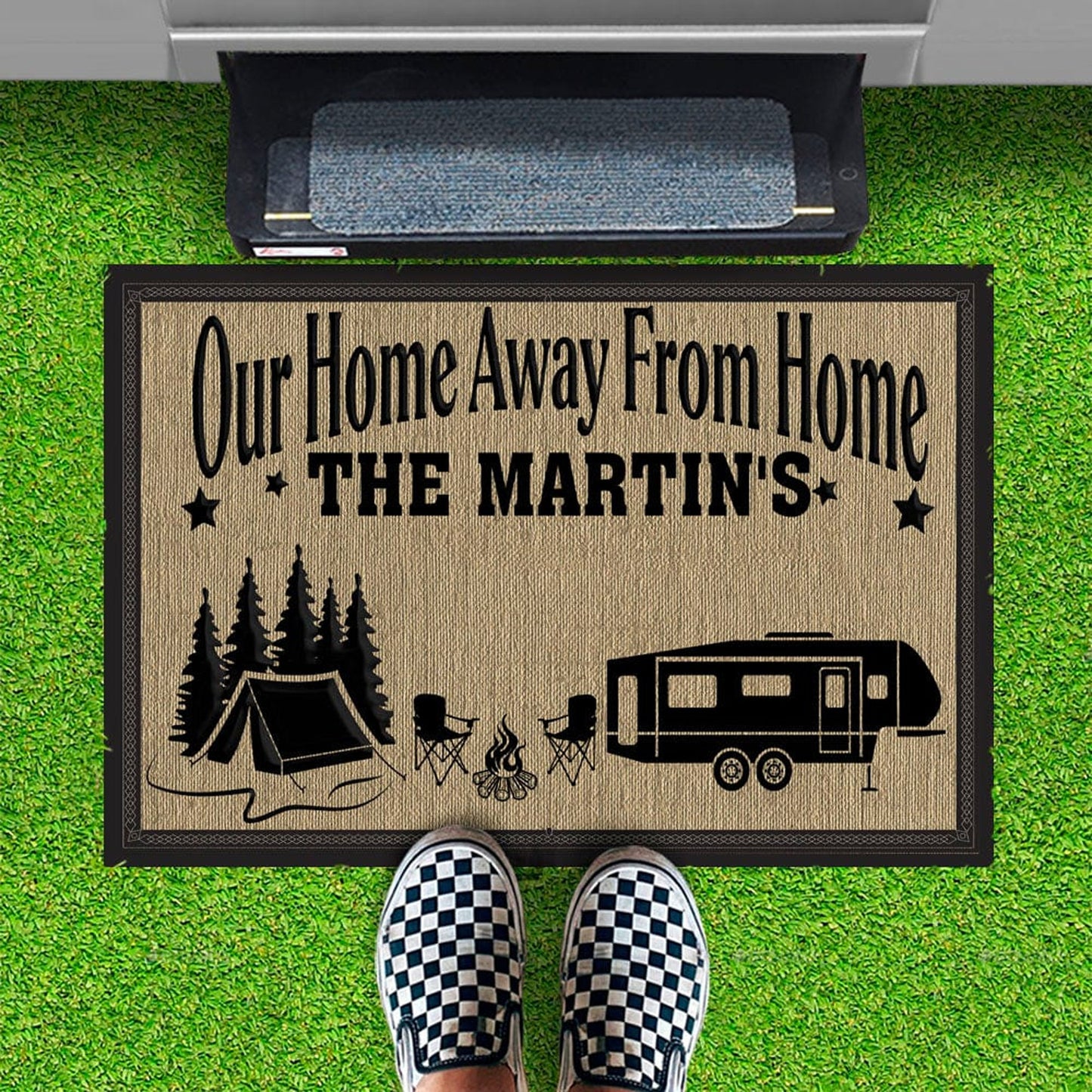 Our Home Away From Home Personalized Custom RV Camping Doormats H595