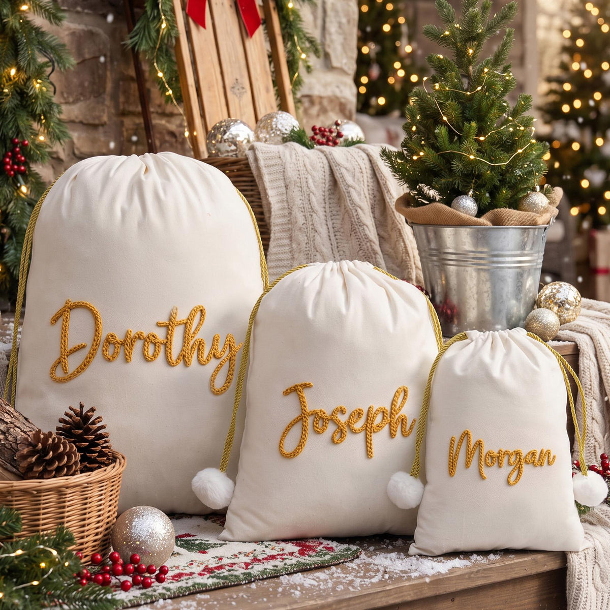 Personalized Santa Sack, Custom Name Christmas Gift Bag, Holiday Gift For Family 686719 WFD