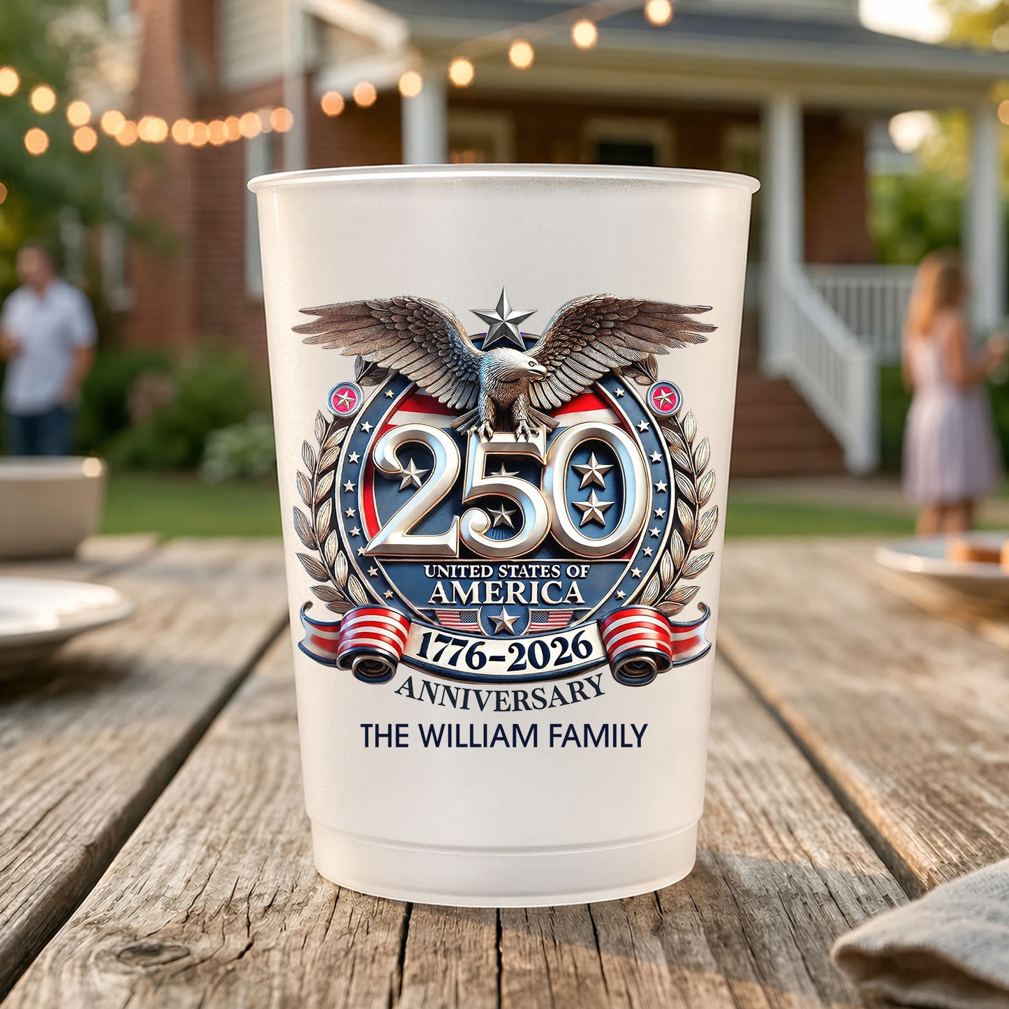 Personalized Freedom 250 Years Anniversary Frosted Cups, 1776–2026 Party Cups, Custom Family Name Cups 684884