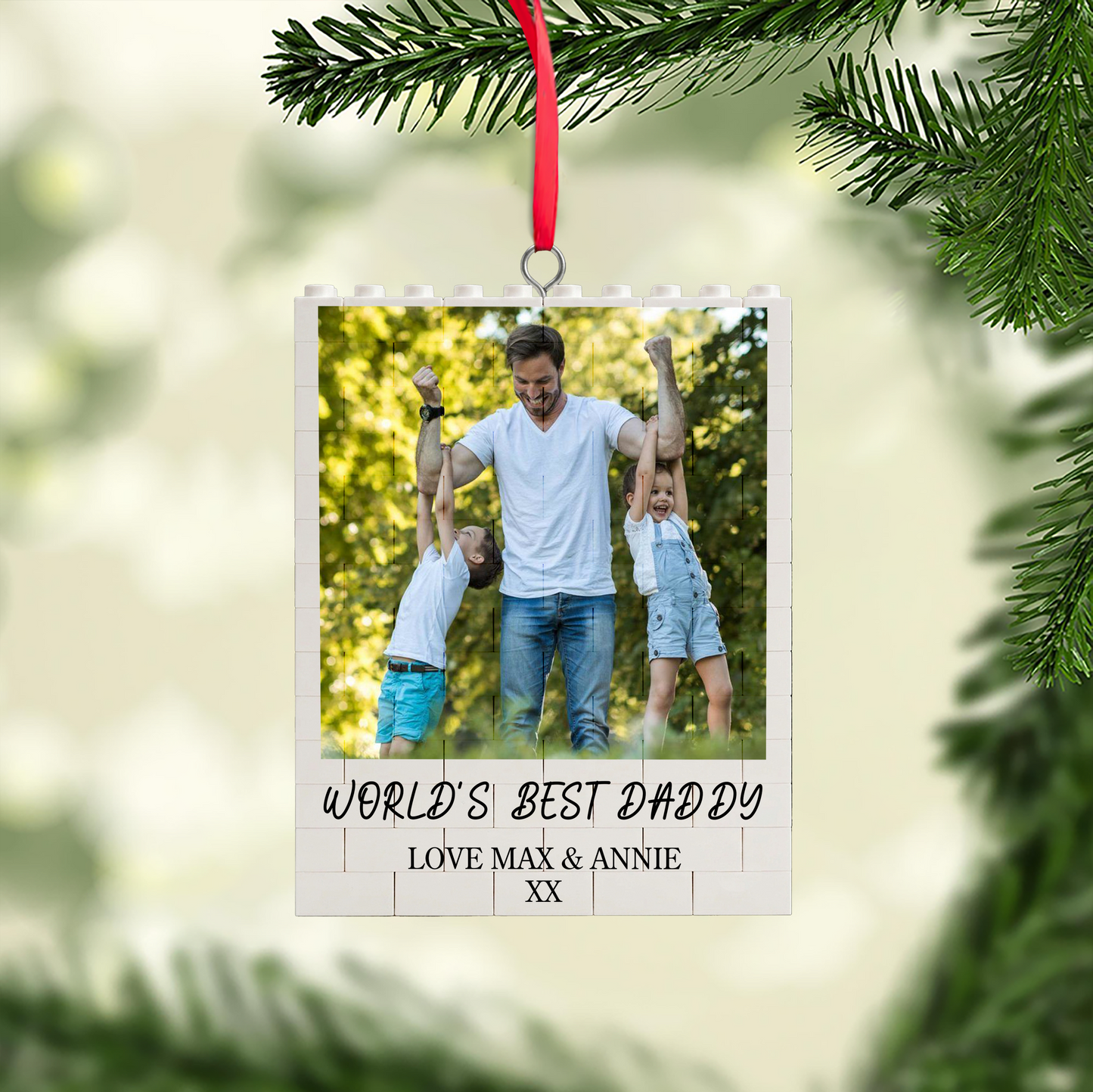 Custom Photo World's Best Daddy Building Blocks Ornament, Personalized Anniversary Keepsake, Gift For Daddy 685085