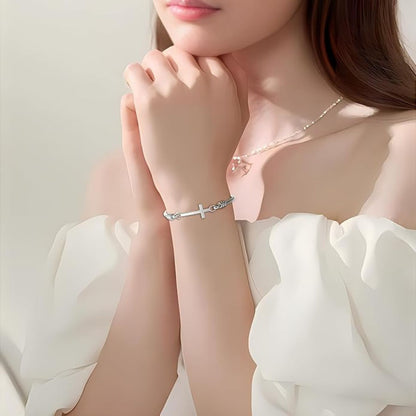 God is Within Her She Will Not Fall | Custom Christian Cross Bracelet Bible Verse For Her | Inspirational Bracelets For Women | Stainless Steel Jewelry 684076