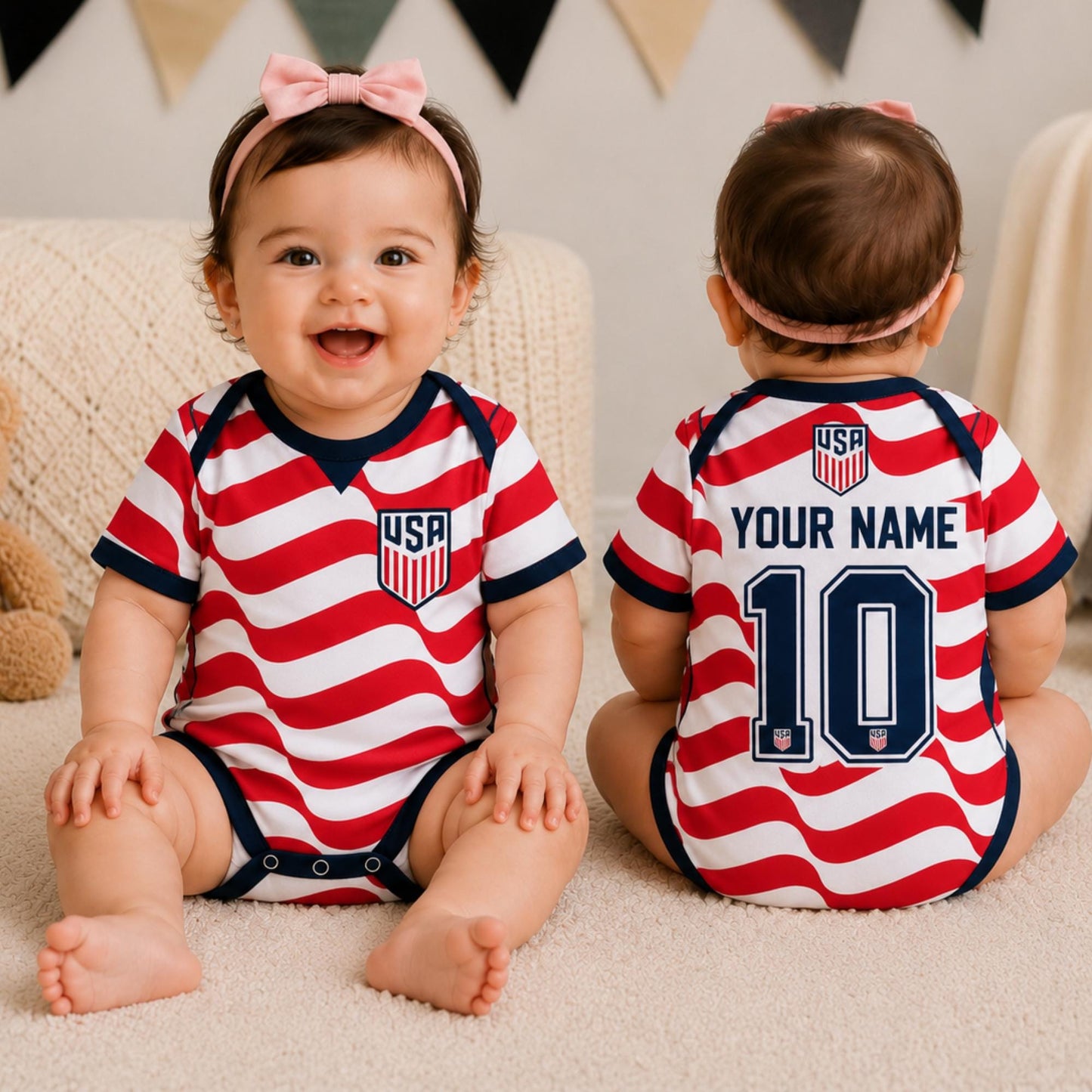 Personalized USA Soccer Baby Suit, Custom Name Number Football Outfit, Gift For Newborn 685425 WFD