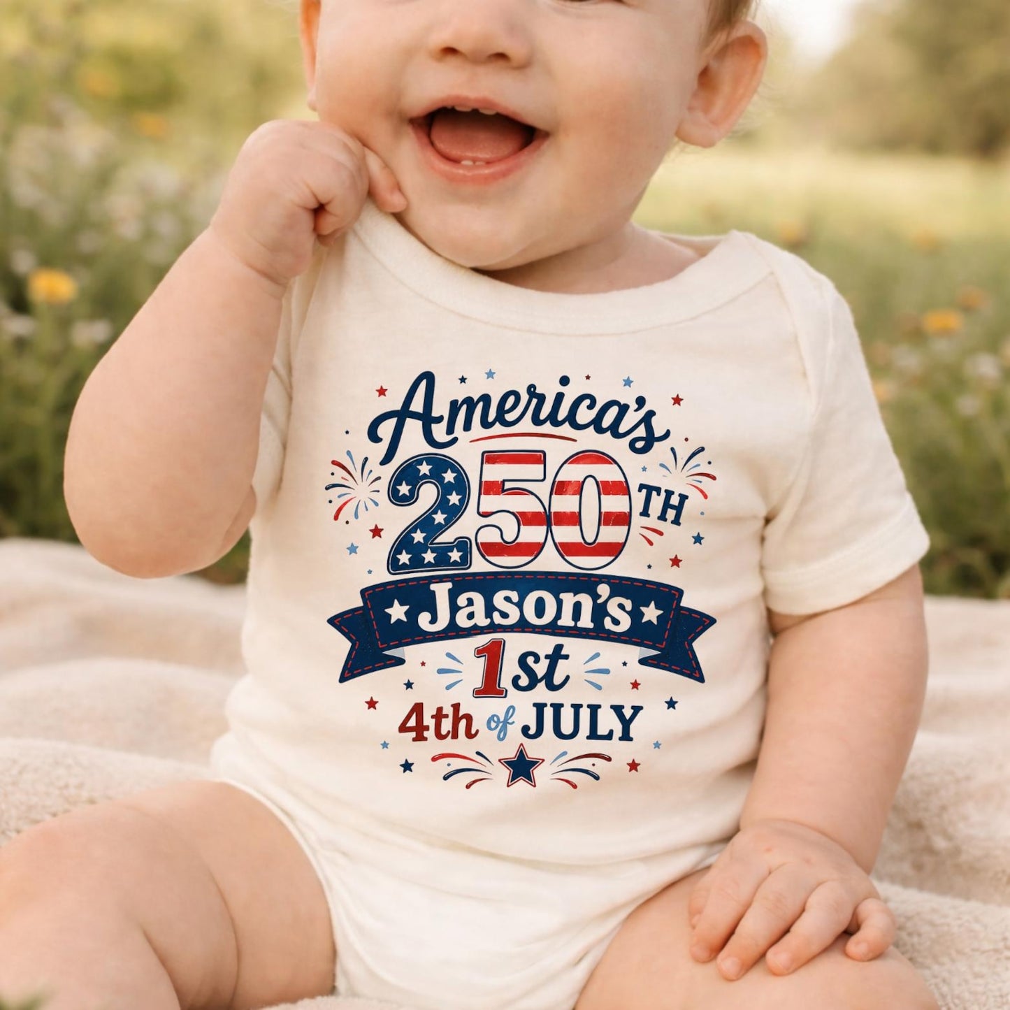 Personalized First 4th Of July Baby Bodysuit, USA 250th Anniversary Outfit, Patriotic Independence Day Baby Gift 685437